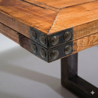 Solid Mango Wood and Metal Frame Ran Rustic Dining Table. 
