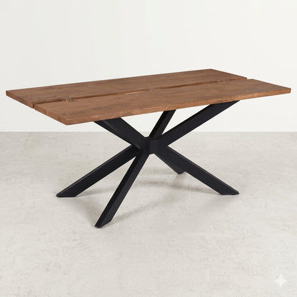 Sheesham Wood and Cross Connect Metal legs Spider Leg Dining Table.