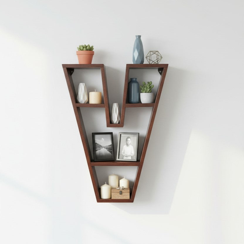 Solid Wood V Shaped Open Shelf Vee Wall Rack. 