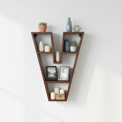 Solid Wood V Shaped Open Shelf Vee Wall Rack. 