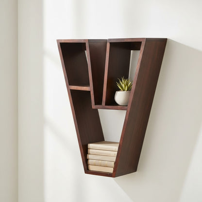 Solid Sheesham Wood V Shaped Open Shelf Vee Wall Rack. 