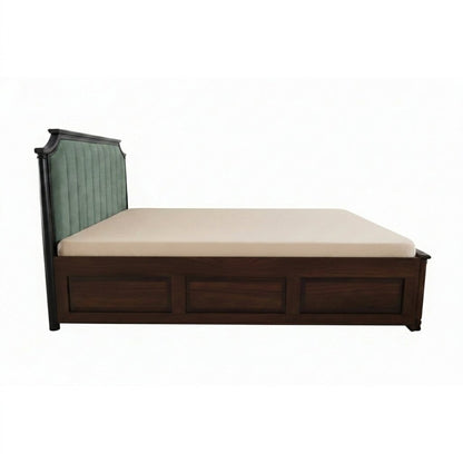 Wooden Vertical Channel Tufted Bed with half box and front drawer storage.