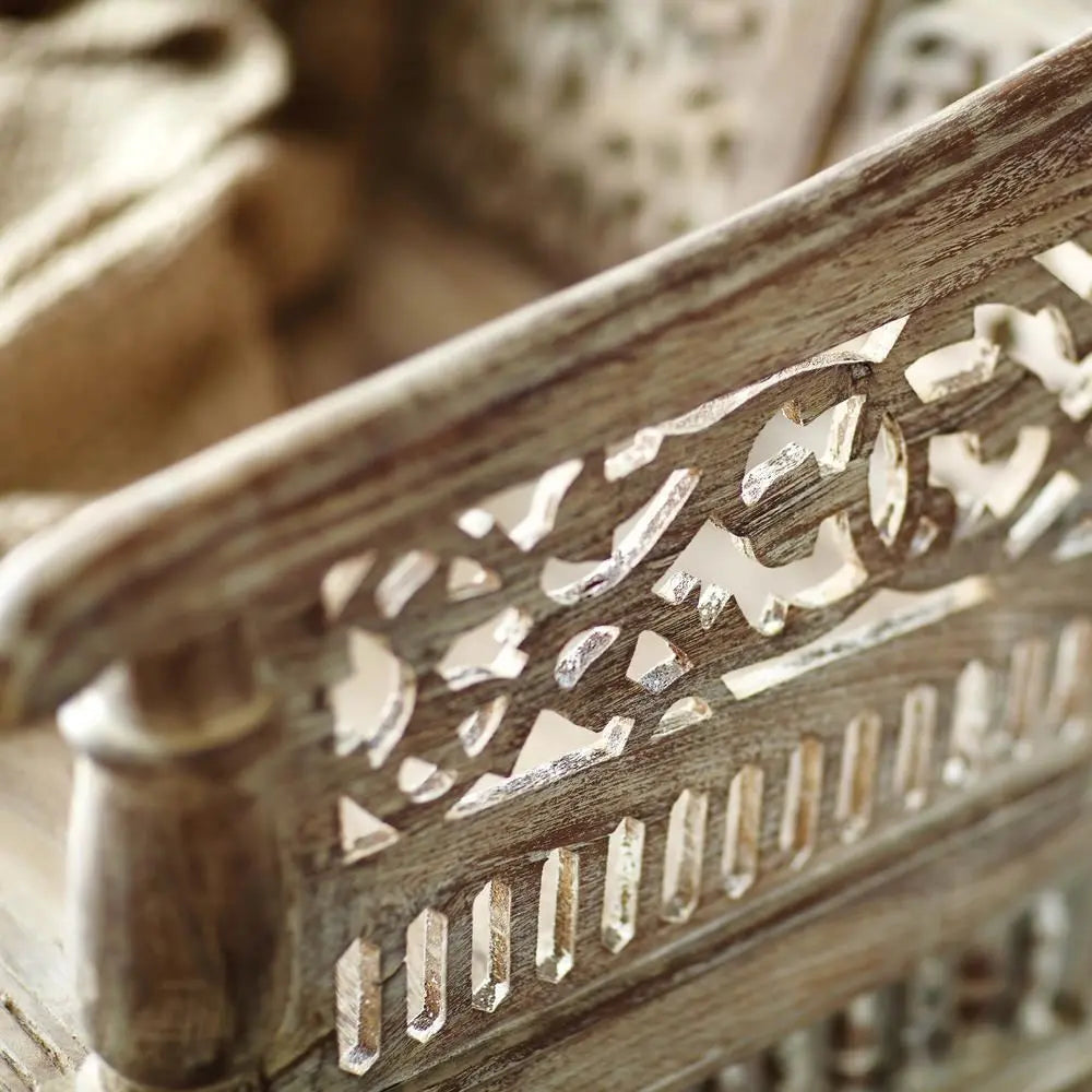 Intricate Carving and Ghirlee Design Vintage Two Seater Sofa Made in Solid Sheesham Wood. 
