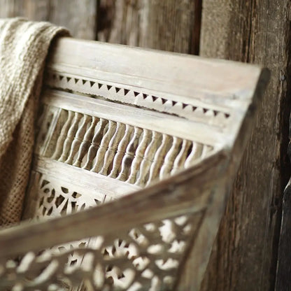 Wooden Intricate Carving and Ghirlee Design Vintage Two Seater Sofa. 