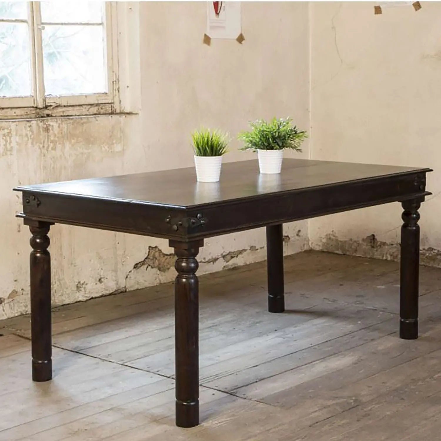 Solid Wood Rectangle Shape Vintage Long Dining Table. 