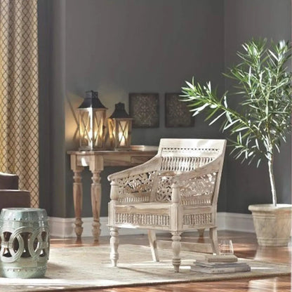 Solid Sheesham Wood Carving and Ghirlee Design Vintage Sofa One Seater. 
