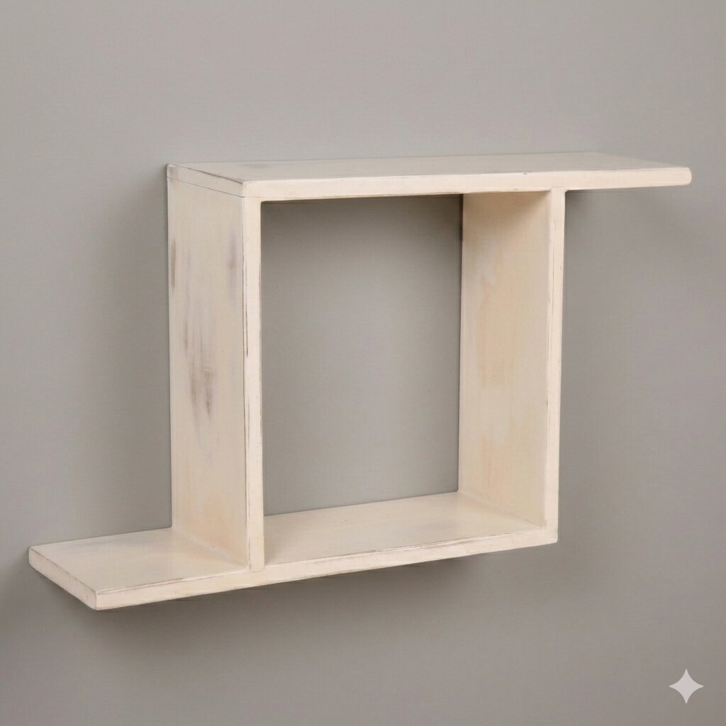 Wooden shelf with a minimalist Z design. 