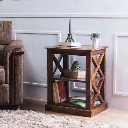 Solid Sheesham Wood Side X Design Accent End Table. 