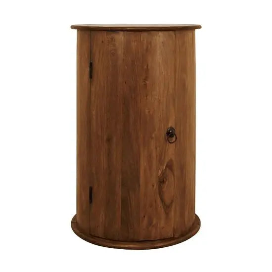 Solid Wood one Door With Two Shelf Inside Acropolis Round End Table. 