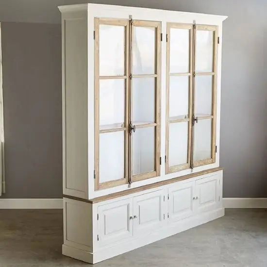 Eight Doors Adurey Crockery Cabinet Made in Solid Mango Wood and Glass. 