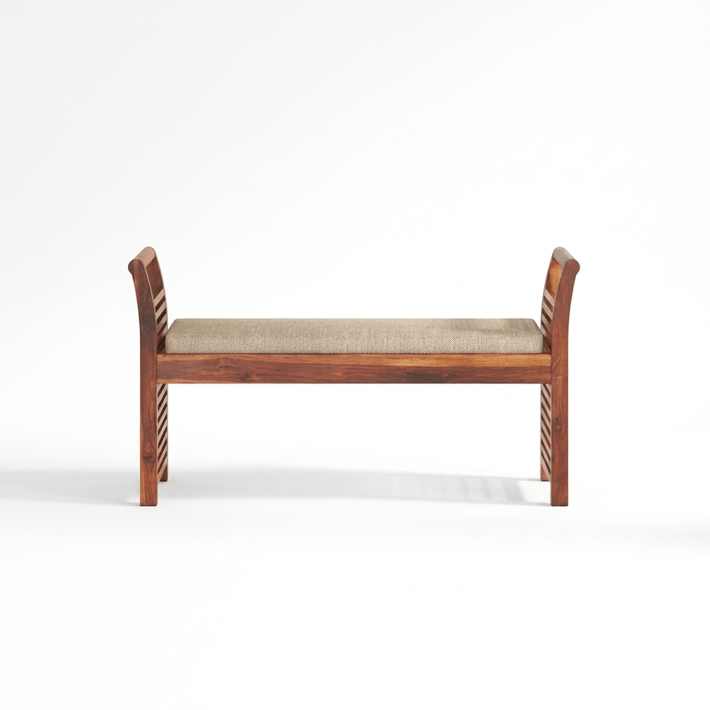 Sheesham wood strip design Aira bench with a cushion Seat.