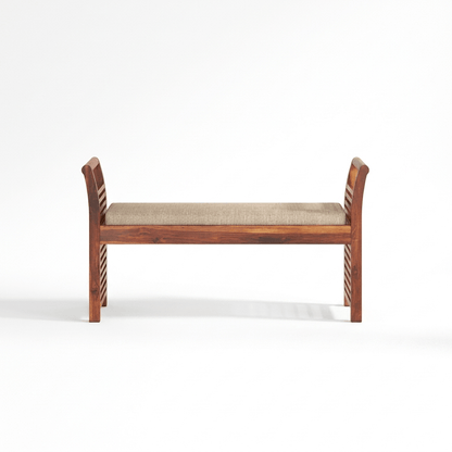 Sheesham wood strip design Aira bench with a cushion Seat.