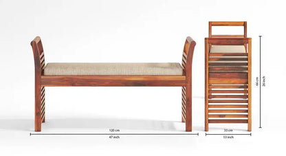 Solid wood Strip Design Aira bench with cushion seat and hand rest Handle.