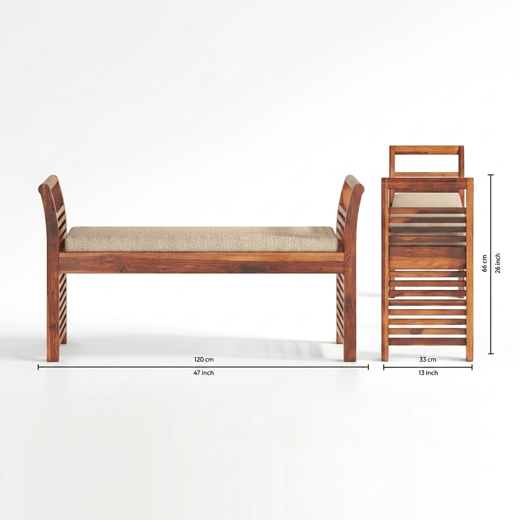 Solid wood Strip Design Aira bench with cushion seat and hand rest Handle.