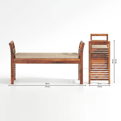 Solid wood Strip Design Aira bench with cushion seat and hand rest Handle.