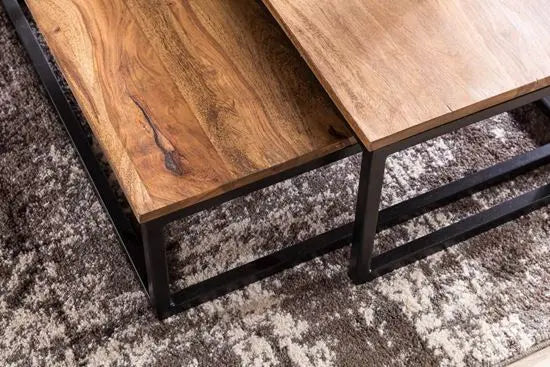 Solid sheesham wood and Metal frame Nested square top Alan coffee table. 