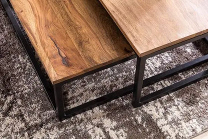 Solid sheesham wood and Metal frame Nested square top Alan coffee table. 