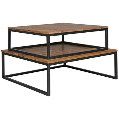 Sheesham wood and Metal frame Nested square top alan coffee table. 