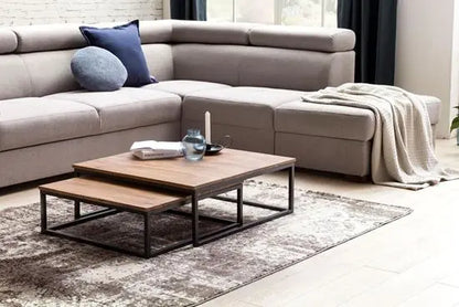 Solid wood and Metal frame Nested square top Alan coffee table. 