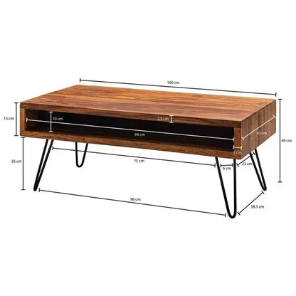 Wooden and sleek metal hairpin legs Modern style one shelf albert coffee table.