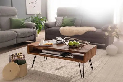 Modern style one shelf albert coffee table solid sheesham wood and Metal Legs.  