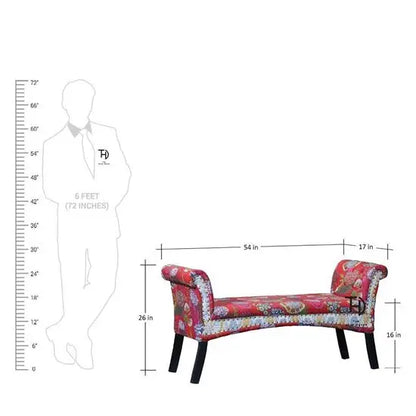 Two seater curve shape Bench with multicolor fabric.