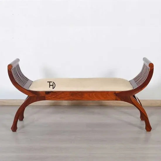 Solid Wood Lotus Design Amira Lotus Bench in Honey Finish. 