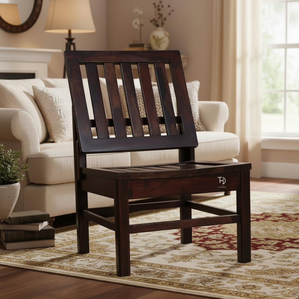 Solid Wood Low Height Chair in Walnut Finish. 