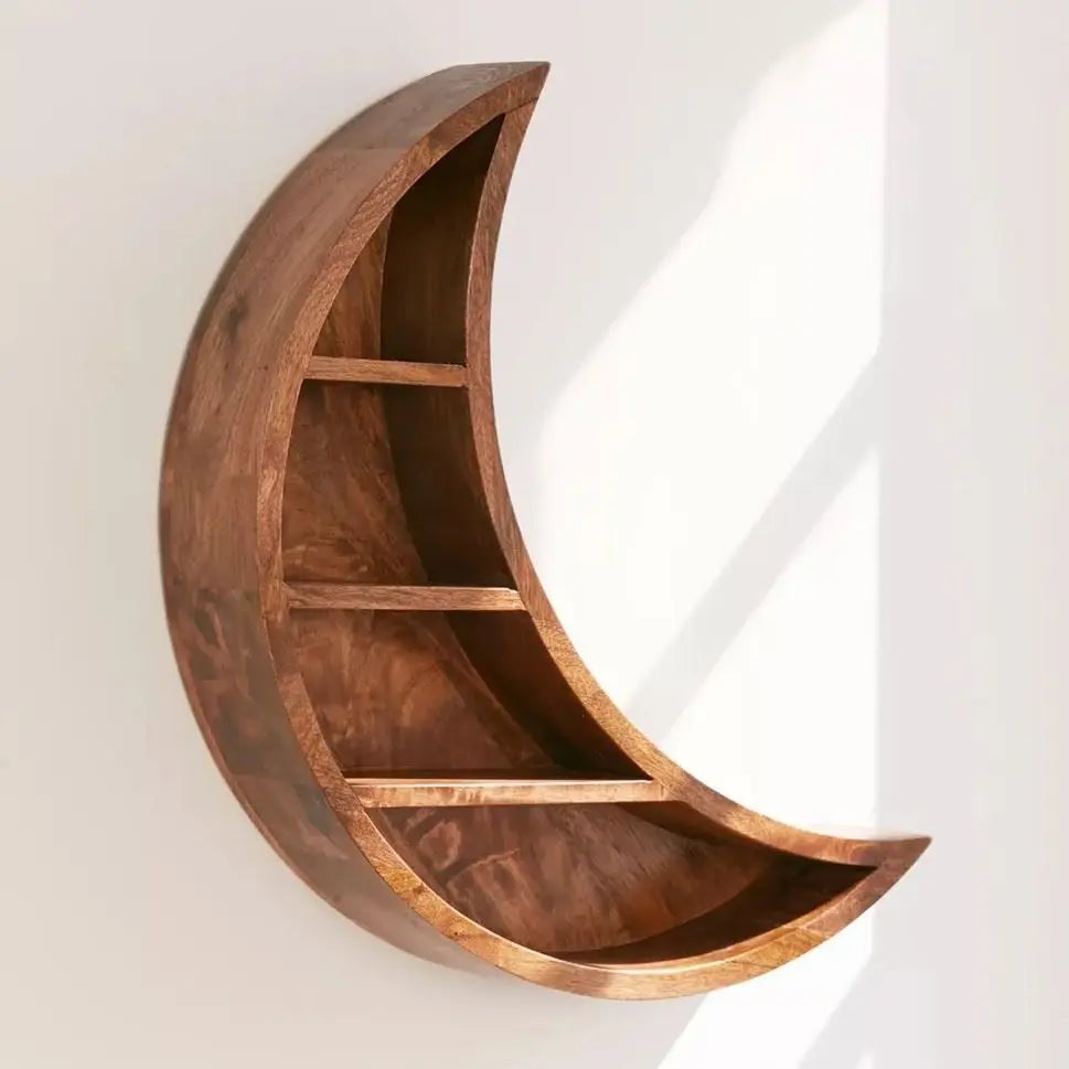 Wooden crescent moon shelve. 