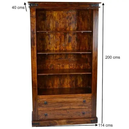 Solid Wood Two Drawer Four Shelf Vintage Bookshelve. This Bookcase So Heavy and Strong. Keeps Books and Decorative Item.  