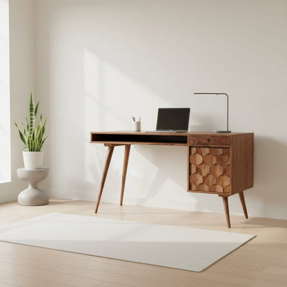 Two Drawer One Open Shelf Ara Study Table made in Solid Sheesham Wood. 