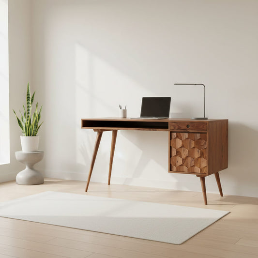 Two Drawer One Open Shelf Ara Study Table made in Solid Sheesham Wood. 