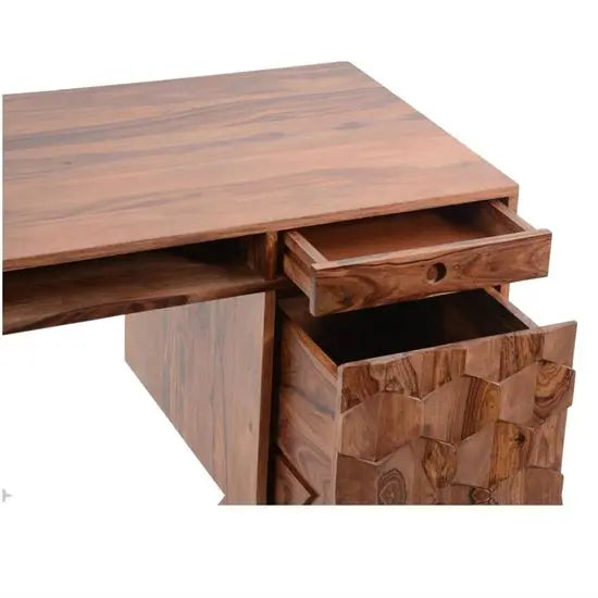Solid Sheesham Wood Two Drawer Open Shelf Ara Study Table. 