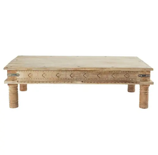 contemporary hand carvings and turned-round legs Asgiliya coffee table made in solid mango wood. 