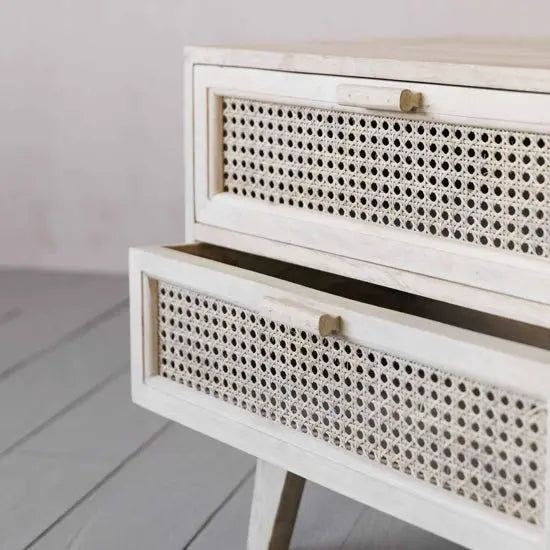Two Drawer Melaka Bedside Made in Solid Mango Wood and Natural Cane. 