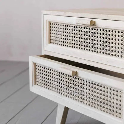 Two Drawer Melaka Bedside Made in Solid Mango Wood and Natural Cane. 