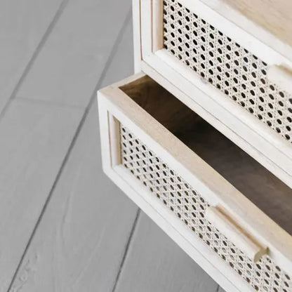 Two Drawer Melaka Bedside Made in Solid Mango Wood and Natural Cane. 