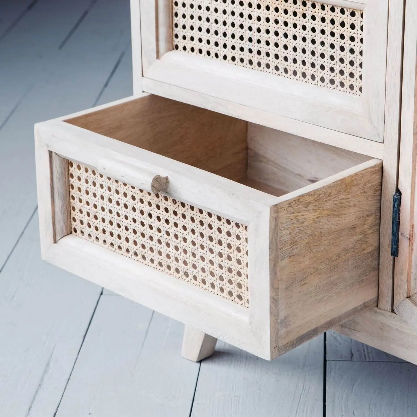 Wooden Two rattan doors and Three rattan drawers Atlanta crockery cabinet. 