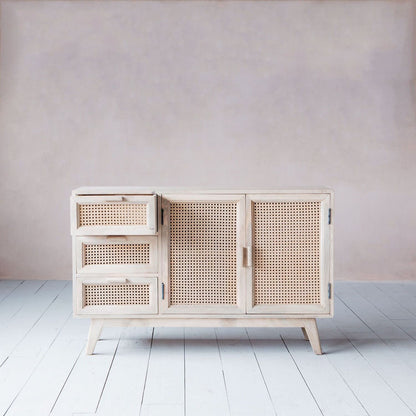 Mango wood Two rattan doors and Three rattan drawers Atlanta crockery cabinet. 