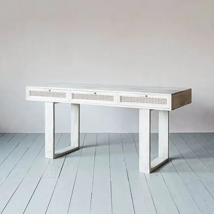 Three Drawer Atlanta Desk Made in Solid Mango Wood and Natural Cane. 