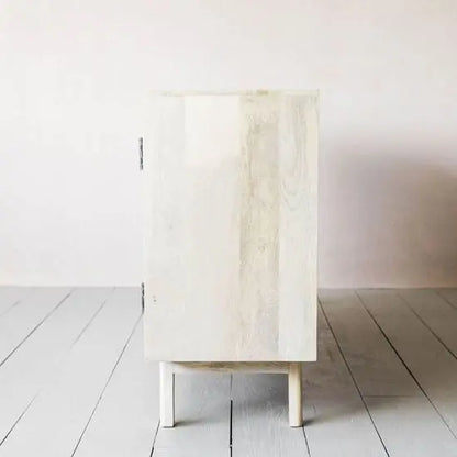 Four Doors Atlanta Sideboard Made in Solid Mango Wood and Natural Cane On Doors Panel. 
