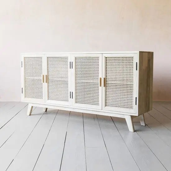 Mango Wood and Natural Cane Four Door Atlanta Sideboard. 