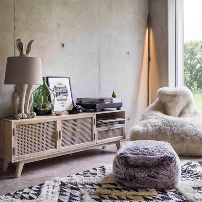 Solid Wood and Natural rattan Two door One drawer and One shelf Tv cabinet. 