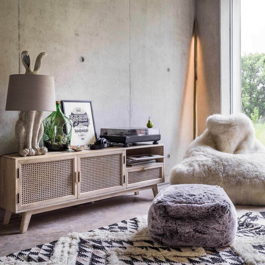 Solid Wood and Natural rattan Two door One drawer and One shelf Tv cabinet. 