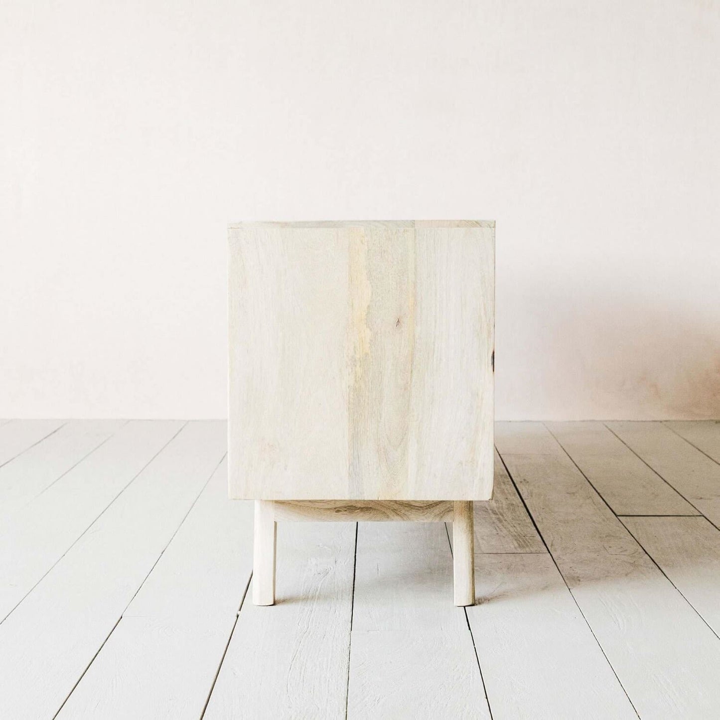 Two door One drawer and One shelf Tv cabinet made in Mango Wood and Natural rattan.  