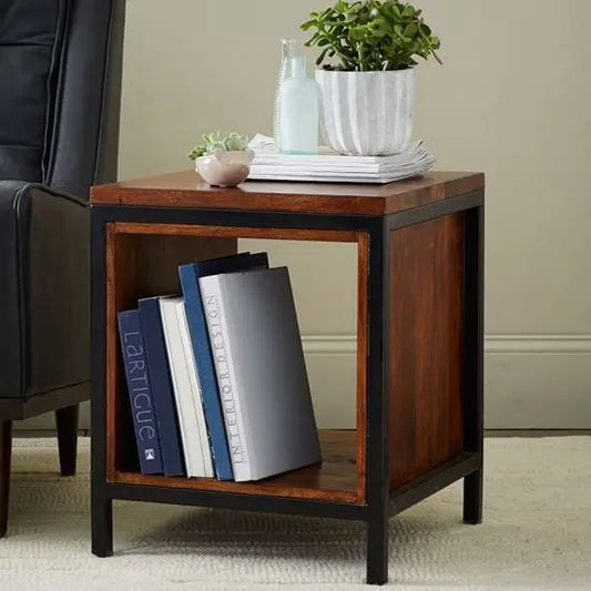 Solid Wood and Metal Frame Baltoro End Table. 