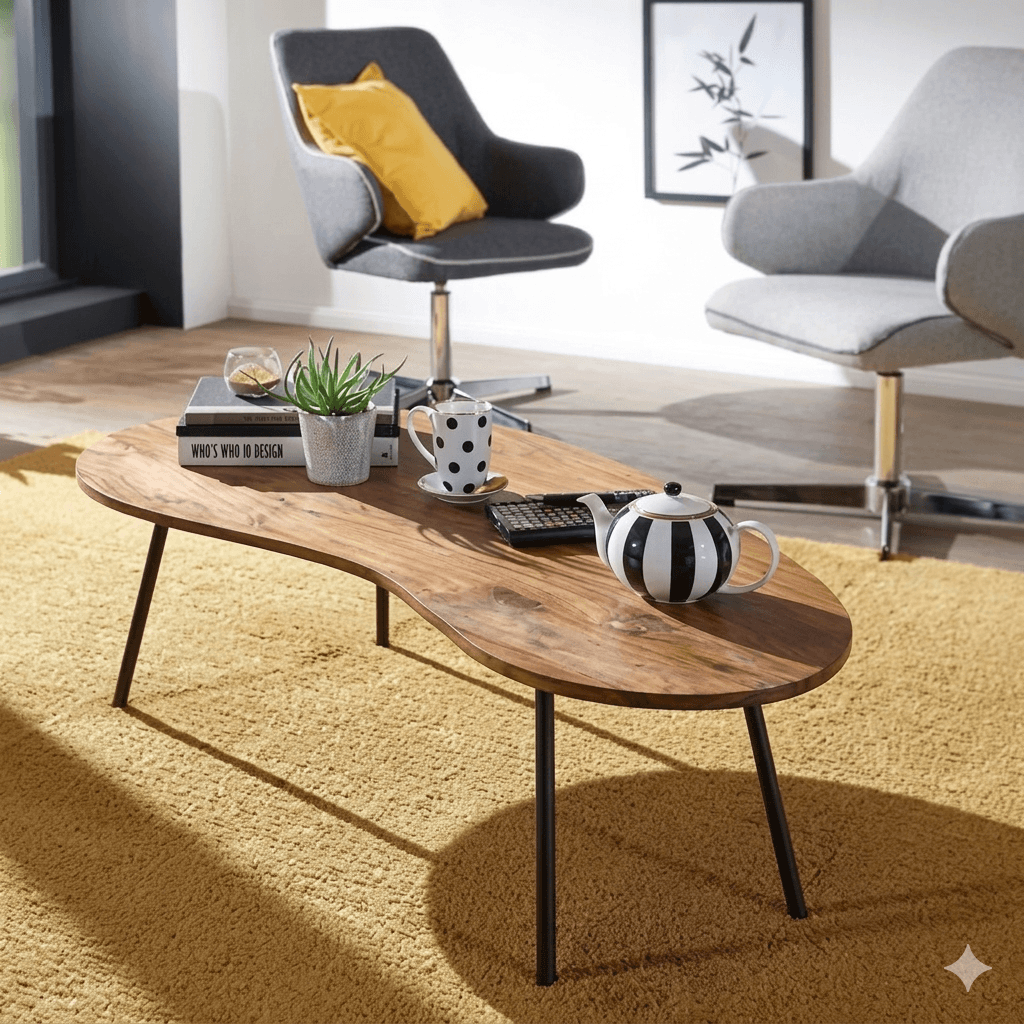Solid Wood and Metal Legs Bean Coffee Table. 