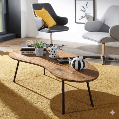Solid Wood and Metal Legs Bean Coffee Table. 