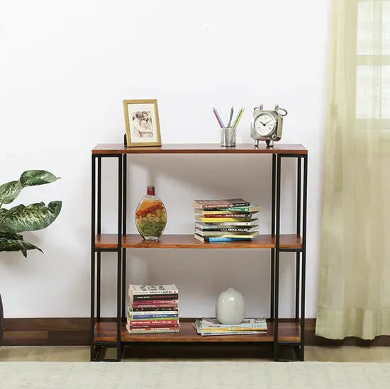 Wooden and Metal Frame Two Shelf Beatle Bird Bookcase. This Bookcase Two Shelf and One Open Shelf For Keeps your Books and Decorative Item. 