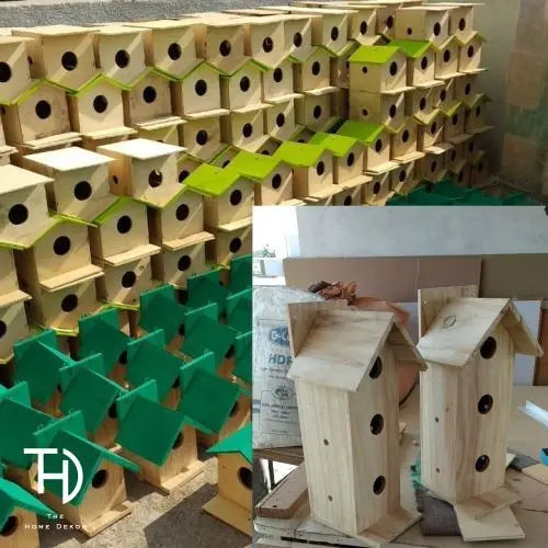 Mdf birdhouse with green roof.